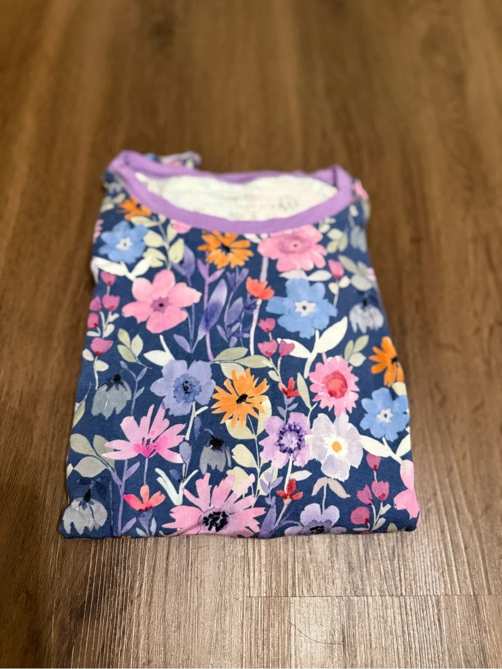 Little Sleepies Navy Floral Pajama Set with Pink and Orange Accents